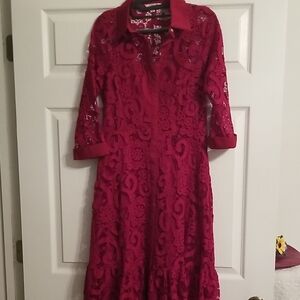 Nanette Lepore Burgundy Lace Long Sleeve Dress